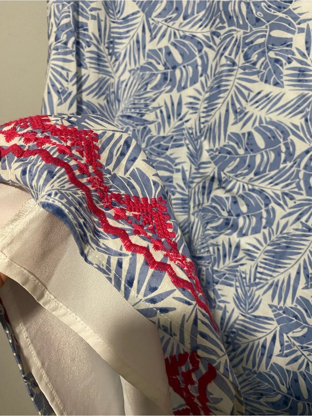 THML Blue and Fuchsia Embroidered Sheath Cotton Dress Medium Boho Coastal Preppy - Picture 6 of 8